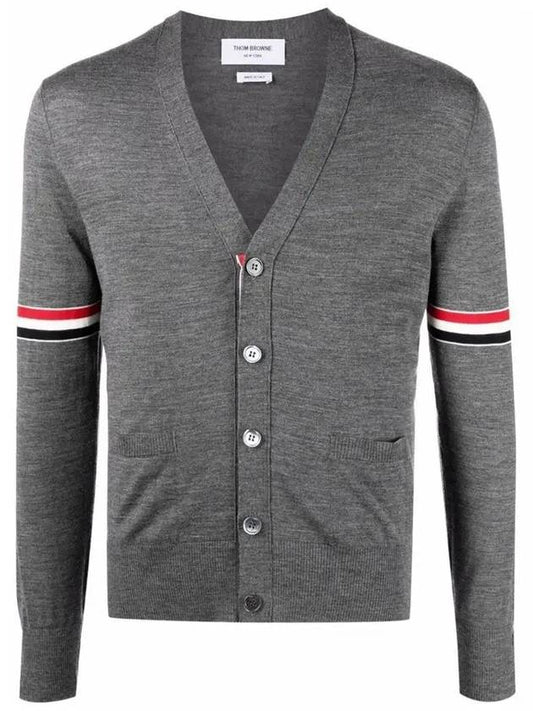 Stripe Armband Merino Wool Cardigan Grey - THOM BROWNE - BALAAN 2