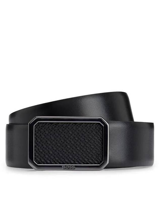 Plaque Monogram Buckle Leather Belt Black - HUGO BOSS - BALAAN 2