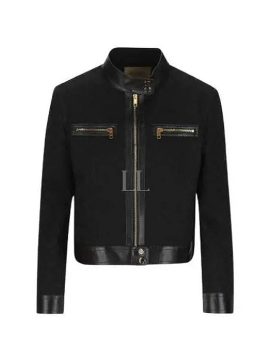 GG Leather Triming Zip-up Jacket Black - GUCCI - BALAAN 2