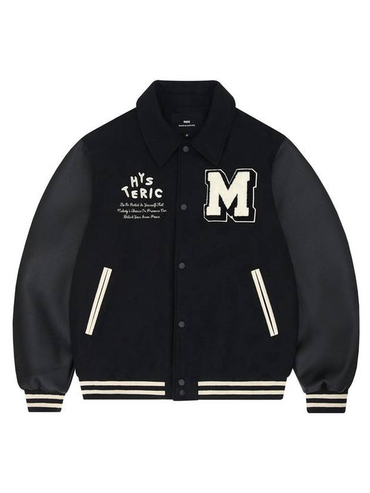 Collar Varsity Wool Jacket Black - MOO - BALAAN 1