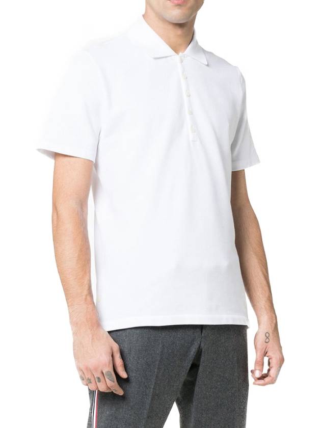 Men's Cotton Pique Center Bag Striped Short Sleeve Polo Shirt White - THOM BROWNE - BALAAN 4