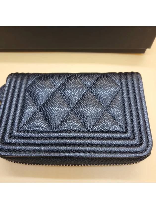 Boy Vintage Silver Hardware Quilted Caviar Zipper Card Wallet Black - CHANEL - BALAAN 5