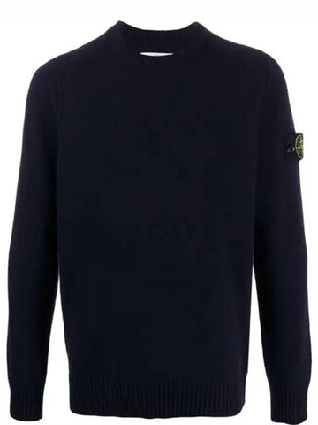 Wappen Patch Round Neck Knit Top Dark Navy - STONE ISLAND - BALAAN 1