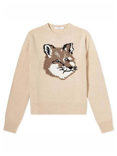 Big Fox Head Wool Knit Top Beige - MAISON KITSUNE - BALAAN 1