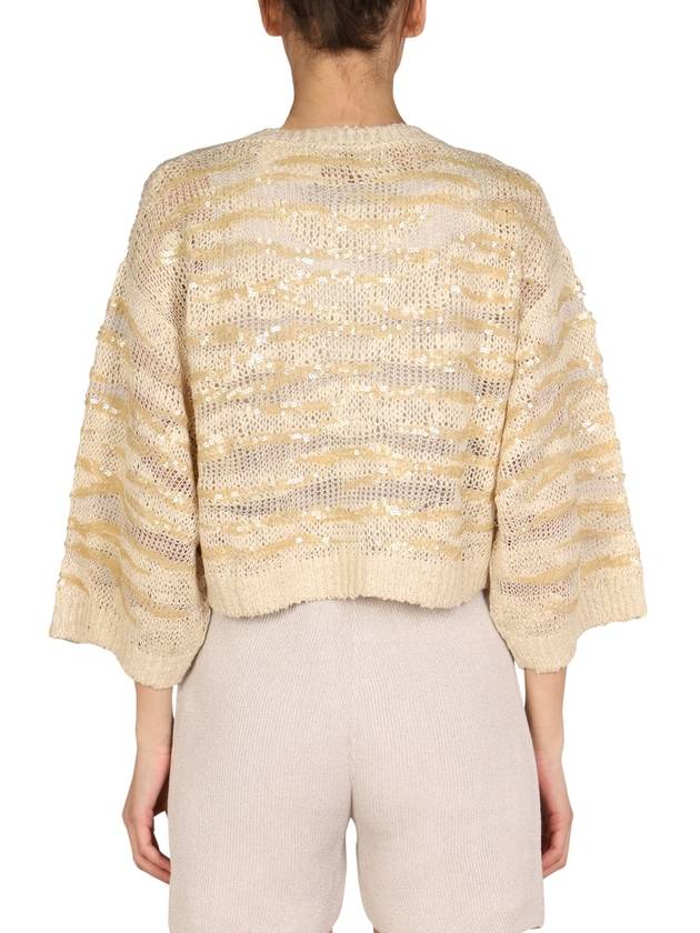 Sequin Mesh Crop Knit Top Beige - BRUNELLO CUCINELLI - BALAAN 5