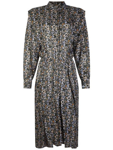 Leidy Floral Printed Long Sleeve Shirt Midi Dress Black - ISABEL MARANT - BALAAN 1