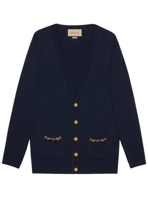 Women's Chain Embellished Cashmere Cardigan Blue - GUCCI - BALAAN 2