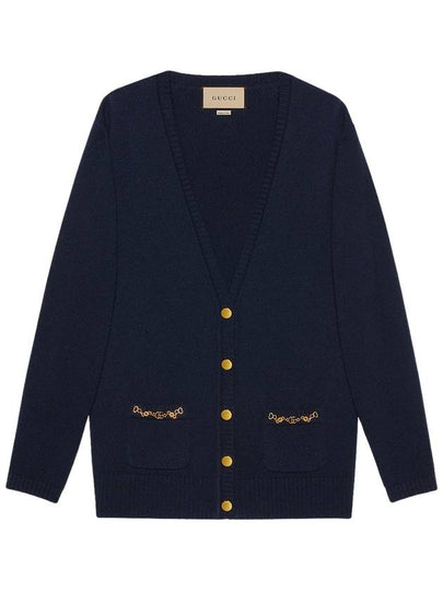 Women's Chain Embellished Cashmere Cardigan Blue - GUCCI - BALAAN 2