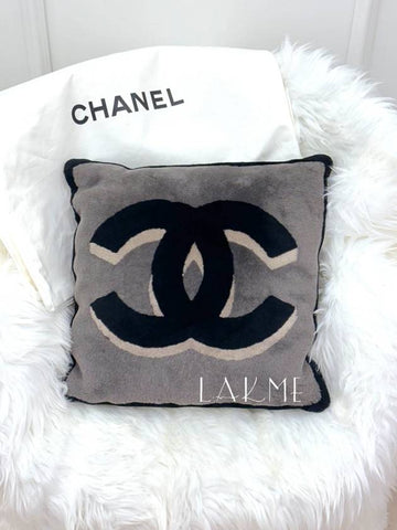 Fur Logo Cushion PillowAA7075 Velvet Gray - CHANEL - BALAAN 1