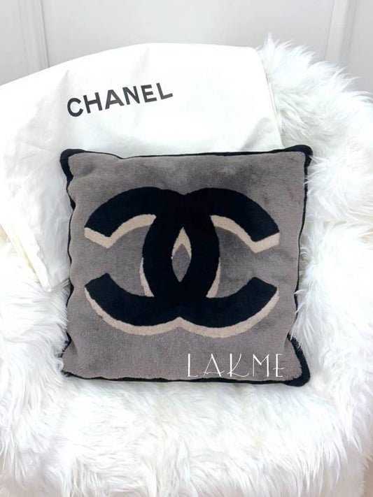 Fur Logo Cushion PillowAA7075 Velvet Gray - CHANEL - BALAAN 1