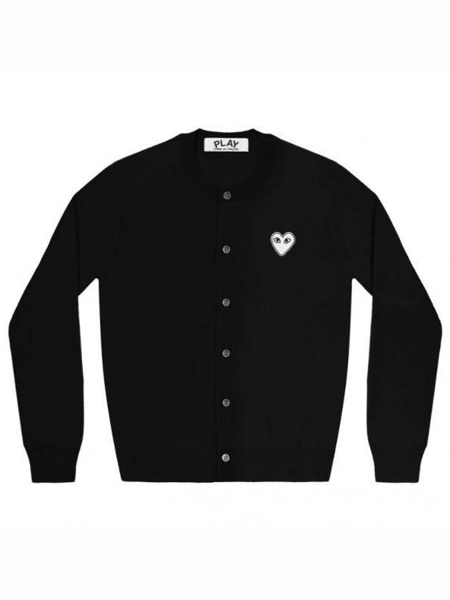 Play Women's White Heart Logo Straight Fit Cardigan P1 N061 1 Black - COMME DES GARCONS - BALAAN 2