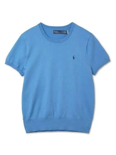 W Cotton Blend Short Sleeve Sweater Blue - POLO RALPH LAUREN - BALAAN 1