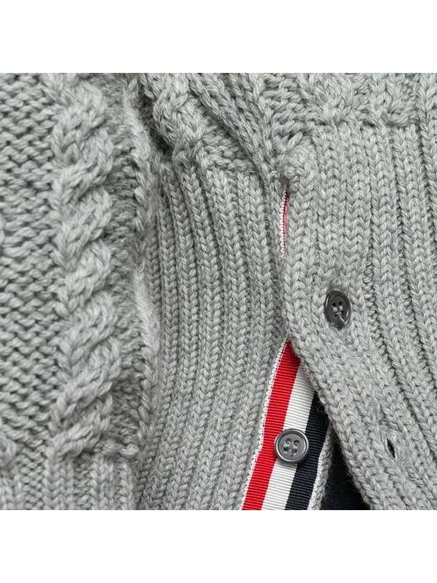 Classic Aran Cable V-neck Cardigan Light Grey - THOM BROWNE - BALAAN 7