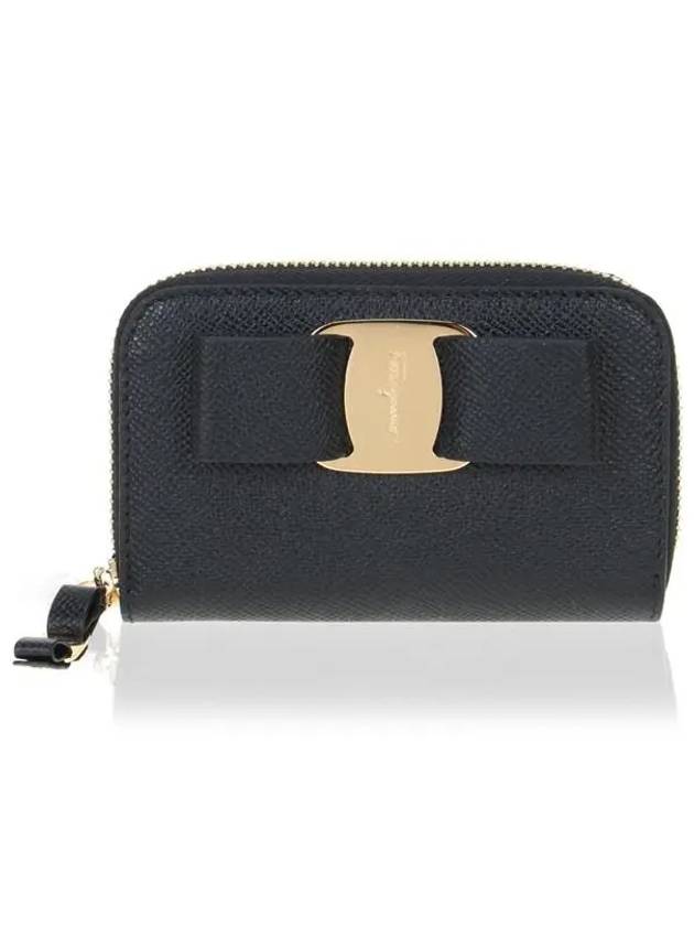 Vara Bow Zipper Card Wallet Black - SALVATORE FERRAGAMO - BALAAN 2