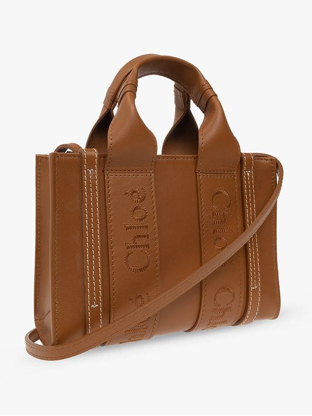 Woody Logo Calf Leather Mini Tote Bag Brown - CHLOE - BALAAN 5