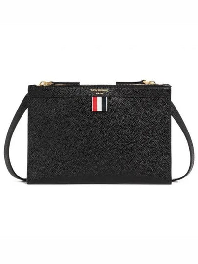 Logo 4 Bar Leather Clutch Bag Black - THOM BROWNE - BALAAN 2