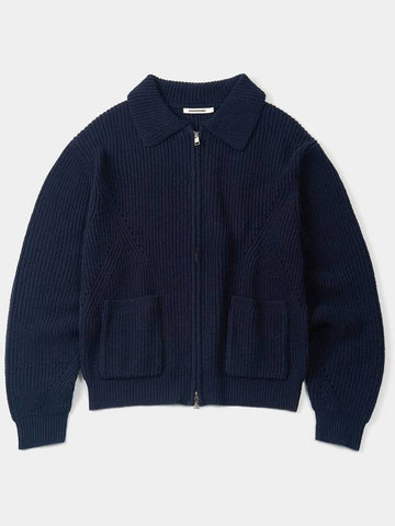 Semi Overfit Collar Zip Up Knit Top Navy - EXCONTAINER - BALAAN 1