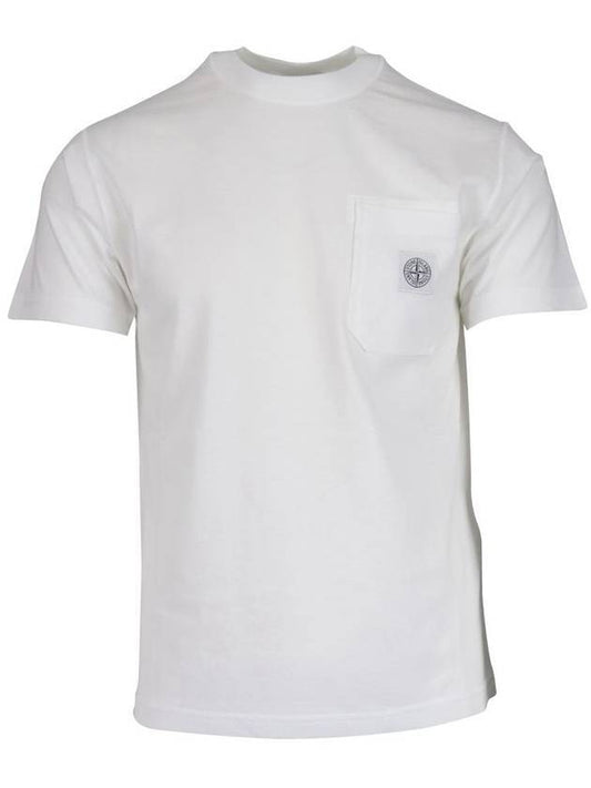 Logo Patch Pocket Short Sleeve T-Shirt White - STONE ISLAND - BALAAN 1