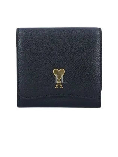 Metal Logo Compact Snap Half Wallet Gold Black - AMI - BALAAN 2