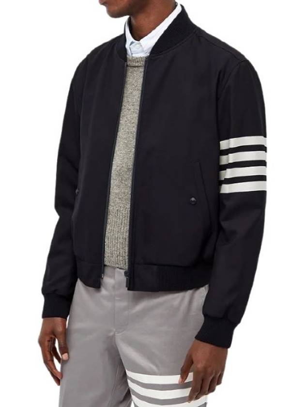 Diagonal Striped Knit Rib Blouson Bomber Jacket Navy - THOM BROWNE - BALAAN 4