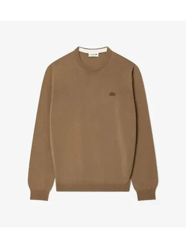 Men s Merino Wool Crew Neck Pullover Light Brown - LACOSTE - BALAAN 1