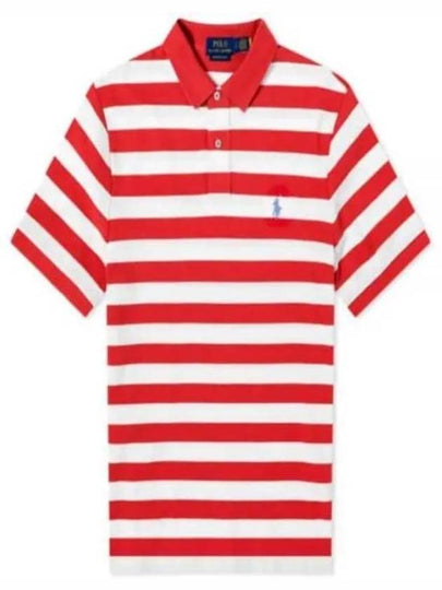 Embroidery Logo Stripes Cotton Polo Shirt White Red - POLO RALPH LAUREN - BALAAN 2