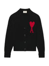 Intarsia Big Heart Logo Oversized Virgin Wool Cardigan Black - AMI - BALAAN 2