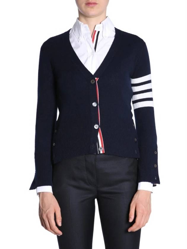 4-Bar V-Neck Cashmere Cardigan Navy - THOM BROWNE - BALAAN 4