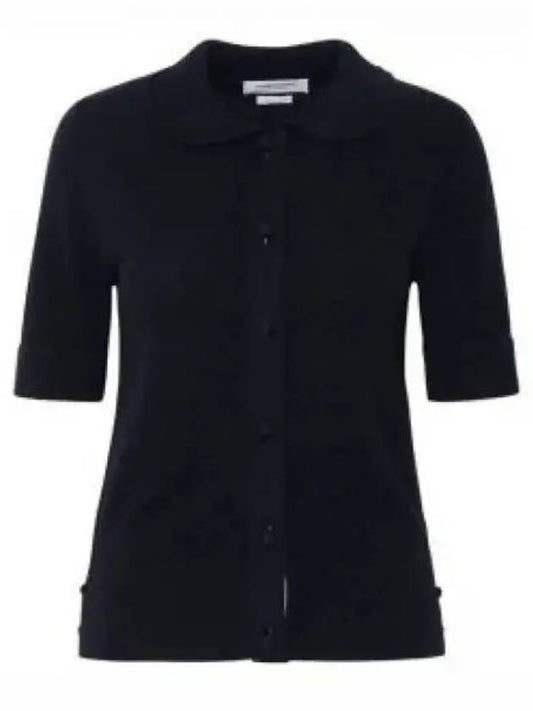 Button Up Merino Wool Short Sleeve Polo Knit Top Navy - THOM BROWNE - BALAAN 2