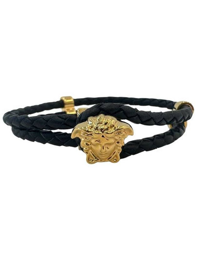 Medusa Braided Leather Bracelet Black Gold - VERSACE - BALAAN 2