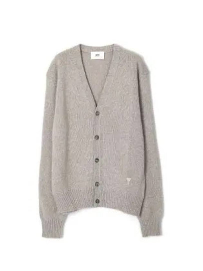 Heart Logo V-Neck Cashmere Cardigan Heather Champagne - AMI - BALAAN 2