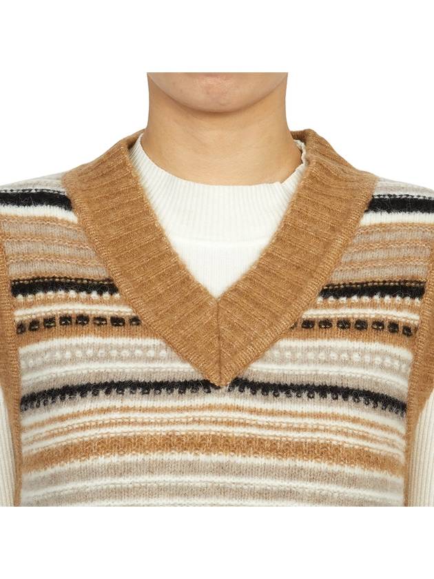 Striped Soft Wool Knit Vest Brown - GANNI - BALAAN 8