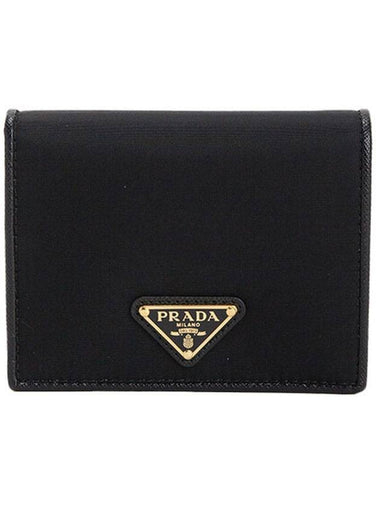 Tessuto Gold Triangle Logo Flap Half Wallet Black - PRADA - BALAAN 1