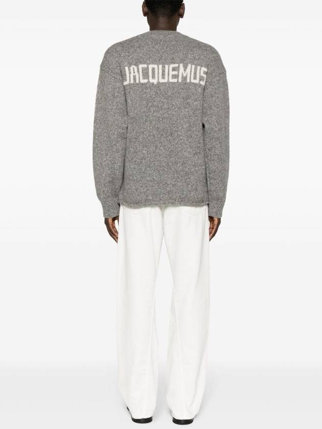 Le Pull Logo Crew Neck Alpaca Wool Knit Top Grey - JACQUEMUS - BALAAN 3