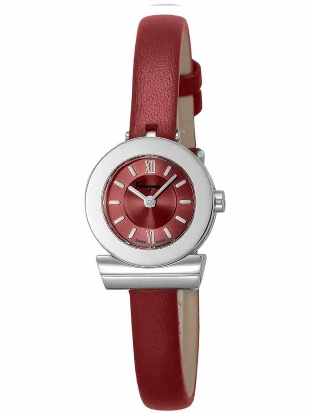 Gancini 22.5 mm Leather Quartz Watch Red - SALVATORE FERRAGAMO - BALAAN 4