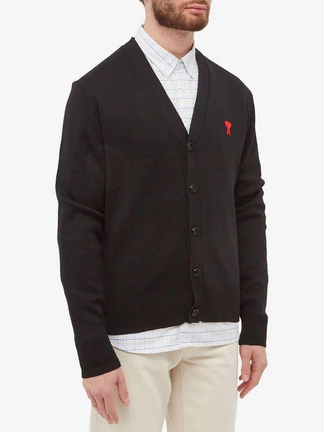 heart logo V-neck wool cardigan black - AMI - BALAAN 3