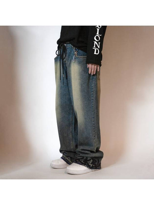 BBD Ankle Sprayed Logo Key Ring Denim Pants Vintage Blue - BLACKBLOND - BALAAN 1