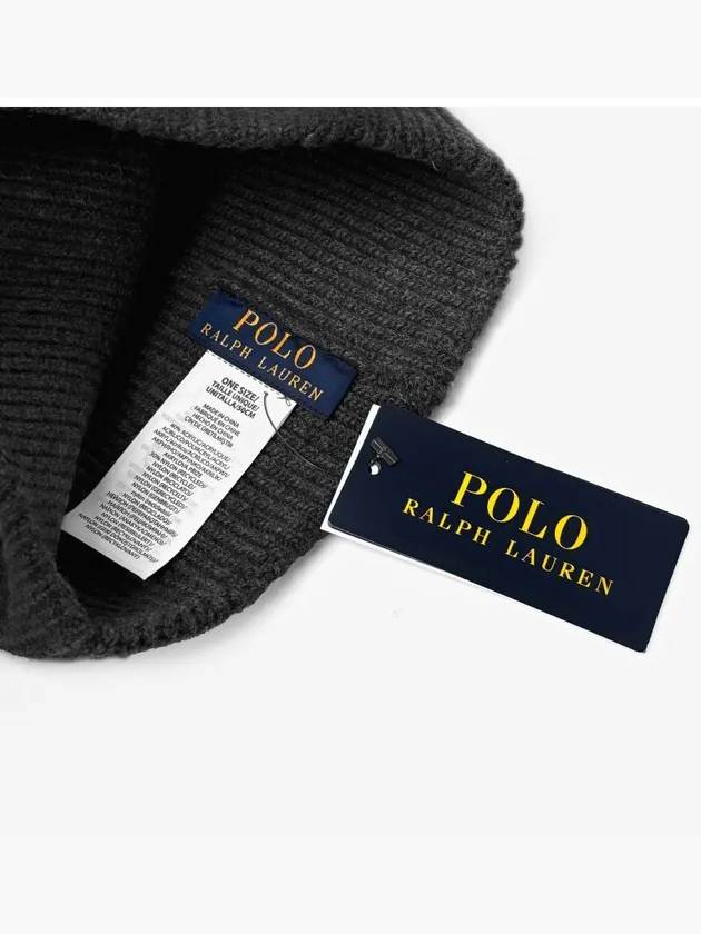 Embroidered Bear Knit Wool Beanie Charcoal - POLO RALPH LAUREN - BALAAN 5