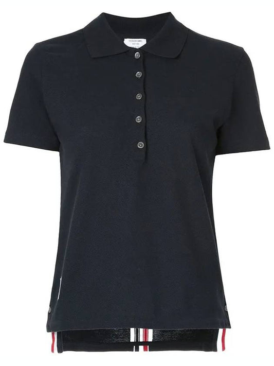 Classic Pique Center Back Stripe Relaxed Fit Short Sleeve Polo Shirt Navy - THOM BROWNE - BALAAN 2