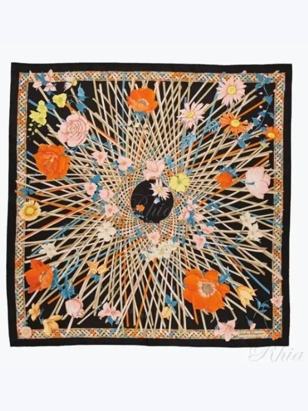 Vimin Print Silk Scarf Black - SALVATORE FERRAGAMO - BALAAN 2