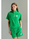 Women's Give Me Buddy Terry Short Sleeve Half Zip Up Green - GOXO - BALAAN 3