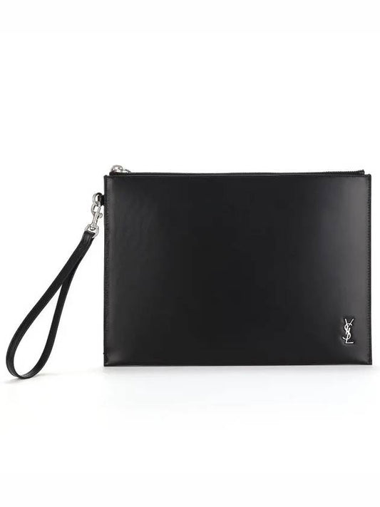 Tiny Monogram Silver Clutch Bag Black - SAINT LAURENT - BALAAN 2