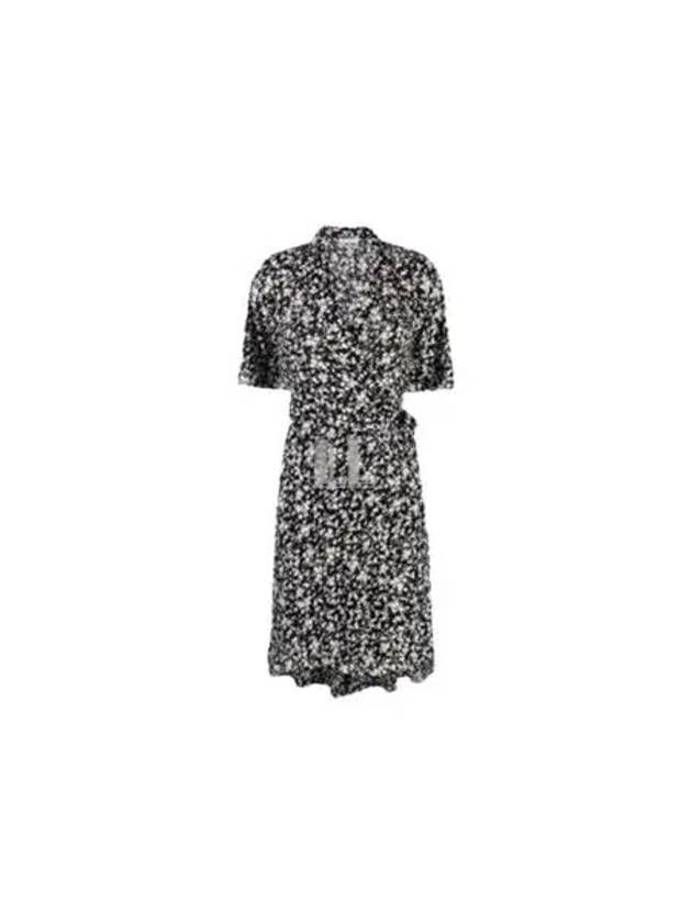 Floral Print V-Neck Wrap Midi Dress Black - GANNI - BALAAN 2