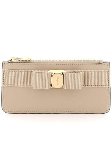 Salvatore Vara Bo Credit Card Wallet Beige - SALVATORE FERRAGAMO - BALAAN.