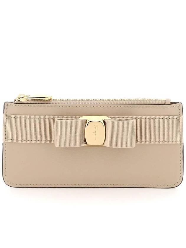 New Vara Bow Zipper Card Wallet Beige - SALVATORE FERRAGAMO - BALAAN 1