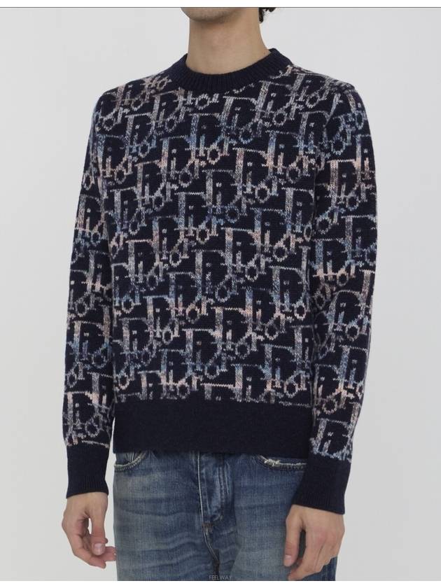 Oblique Jacquard Wool Knit Top Navy - DIOR - BALAAN 3