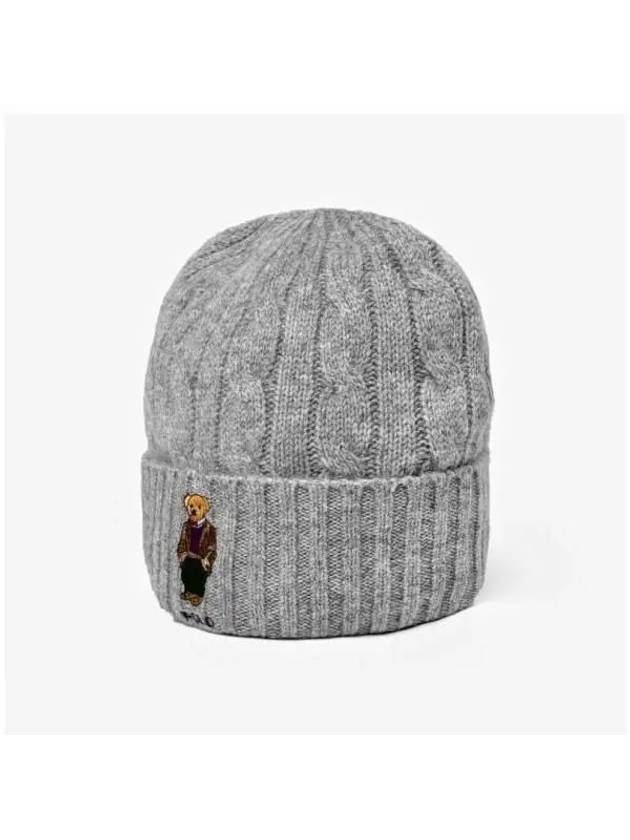 Polo Bear Cable Knit Wool Beanie Grey - POLO RALPH LAUREN - BALAAN 4