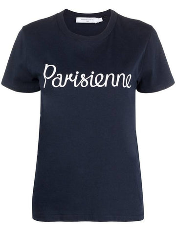 Parisian Print Short Sleeve T-Shirt Navy - MAISON KITSUNE - BALAAN.