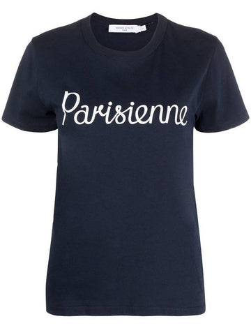 Parisian Print Cotton Short Sleeve T-Shirt Navy - MAISON KITSUNE - BALAAN 1