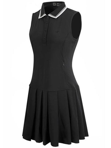 Genuine Women s Lip Collar Pique Polo Pleated Dress G4LF23D14 ONYX - G/FORE - BALAAN 1